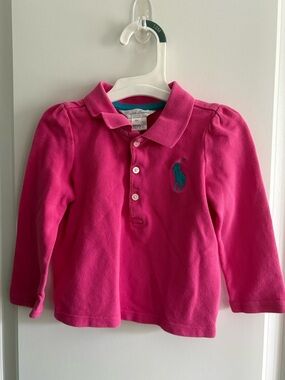 Ralph Lauren Hot Pink Long-Sleeve Polo with Teal Logo